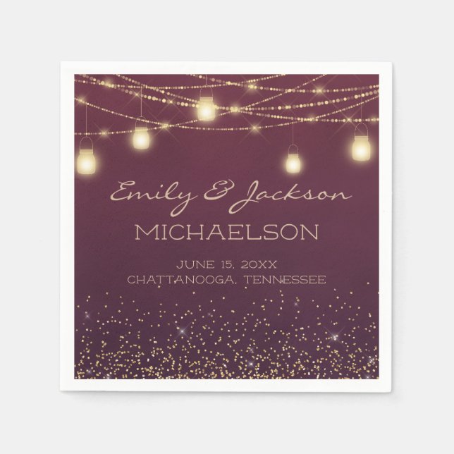 Guardanapo De Papel Lanternas das Douradas Cordas Elegantes Burgundy (Frente)