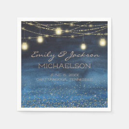 Guardanapo De Papel Lanternas Luzes Douradas das Cordas Azul-Marinho E