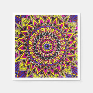 Guardanapo De Papel Lápis de Cor Roxo Amarelo Mandala