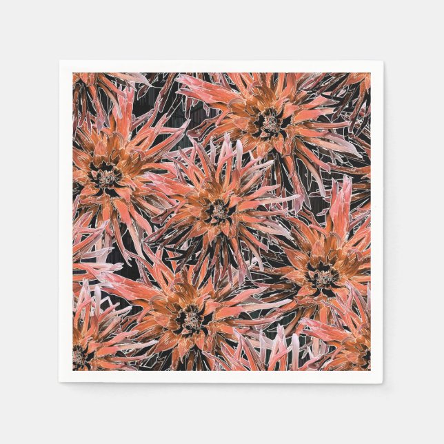 Guardanapo De Papel Laranja-aquarela e flores marrons. (Frente)