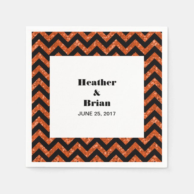 Guardanapo De Papel Laranja Chevron Glitter Papel Napkins (Frente)