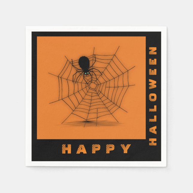 Guardanapo De Papel Laranja e Black Halloween Spider Web Napkins (Frente)