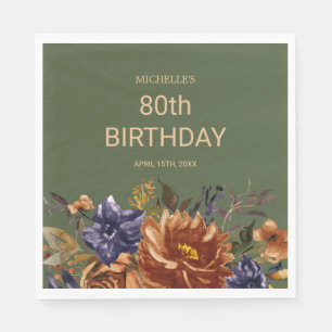 Guardanapo De Papel Laranja Enferrujado Azul Floral Verde Aniversário