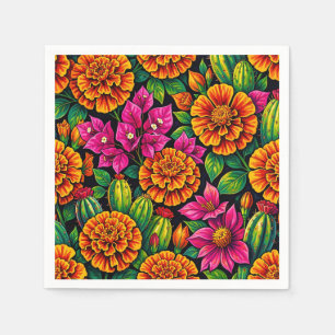 Guardanapo De Papel Laranja Magenta Vibrante Cacto Tropical Marigold