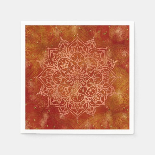 Guardanapo De Papel Laranja Mandala e Dourado Glam Moderno Chic (Frente)