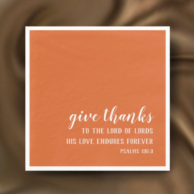 Guardanapo De Papel Laranja Queimado Dar Obrigados Manuscrito Ação de  (Custom modern elegant script on burnt orange give thanks Bible verse Thanksgiving napkin.
)