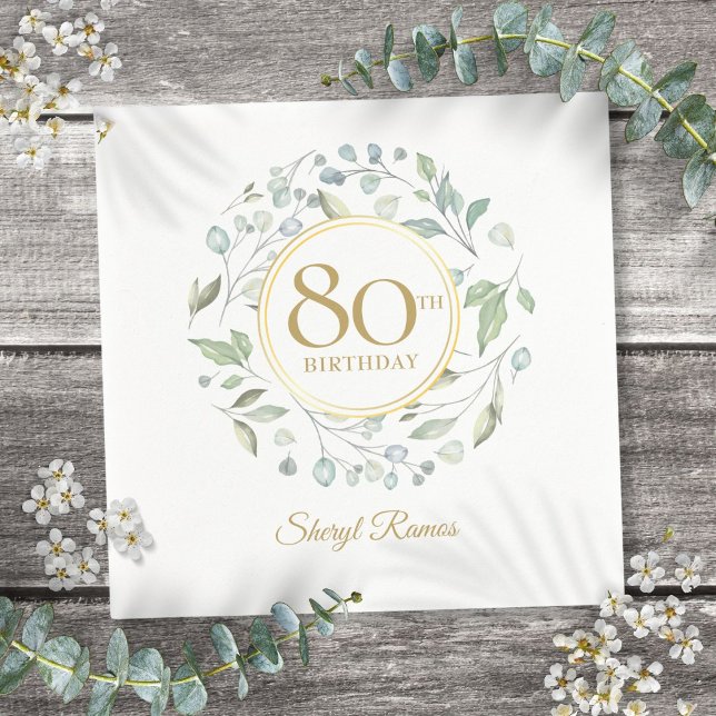 Guardanapo De Papel Laurel Garland Dourada 80 Birthday (Laurel Garland Gold 80th Birthday Napkins)