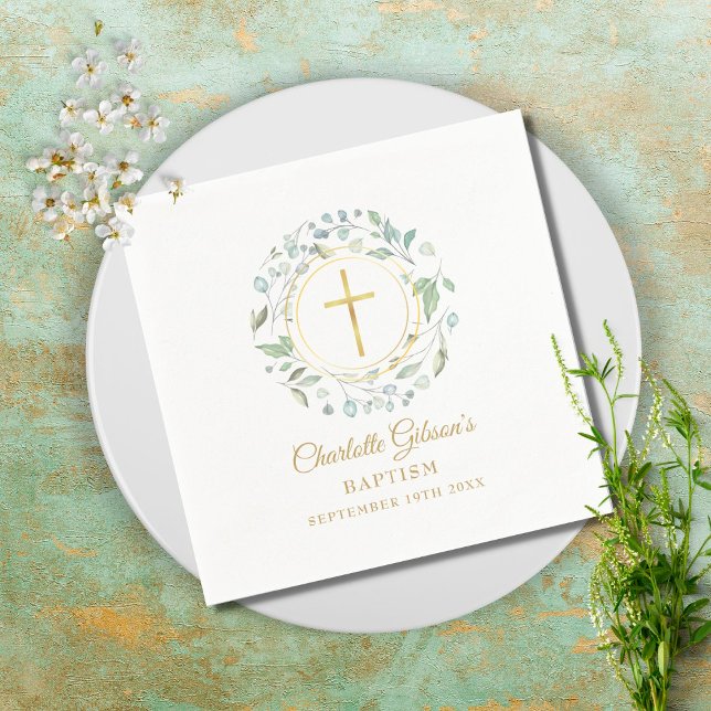 Guardanapo De Papel Laurel Garland Faux Gold Foil Baptism Christening (Criador carregado)