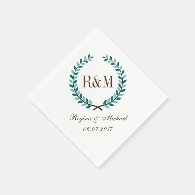 Guardanapo De Papel Laurel Wreath Monogramas Casamento Napkin Azul Bra (Canto)