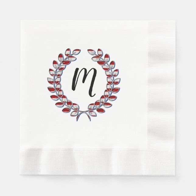 Guardanapo De Papel Laurel Wreath Monogrammed Red Striped Patterm (Frente)