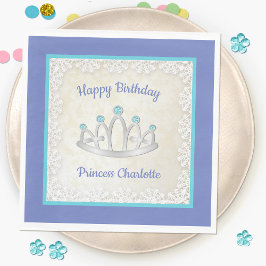 Guardanapo De Papel Lavanda Blue Princesa Tiara Birthday Paper Napkin