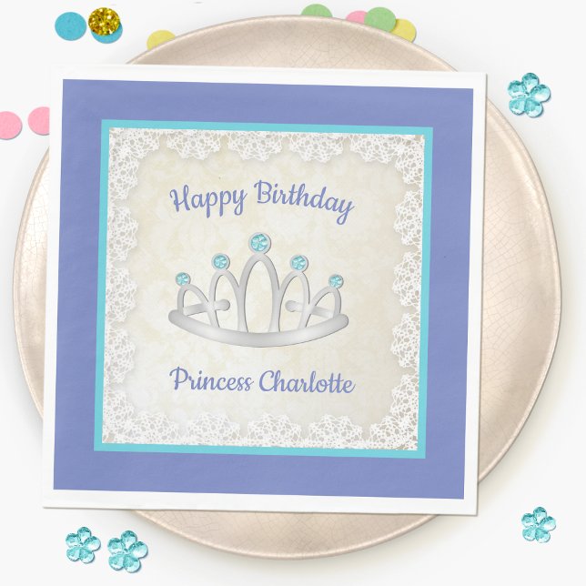 Guardanapo De Papel Lavanda Blue Princesa Tiara Birthday Paper Napkin (Criador carregado)