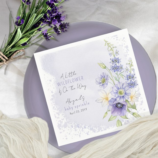 Guardanapo De Papel Lavanda Boho Um Pequeno Précula De Febre Selvagem (A Little Wildflower Is On The Way Lavender Floral Baby Sprinkle Party Paper Napkins)