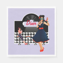 Guardanapo De Papel lavanda do jantar preto e branco checkered em 1950