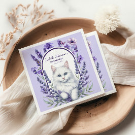 Guardanapo De Papel Lavanda Elegante e Aniversário de Gato