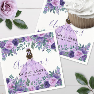 Guardanapo De Papel Lavanda Floral Roxo Quinceanera