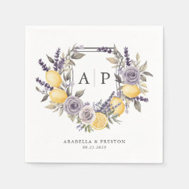 Guardanapo De Papel Lavanda Limão Monograma Floral Crest Casamento
