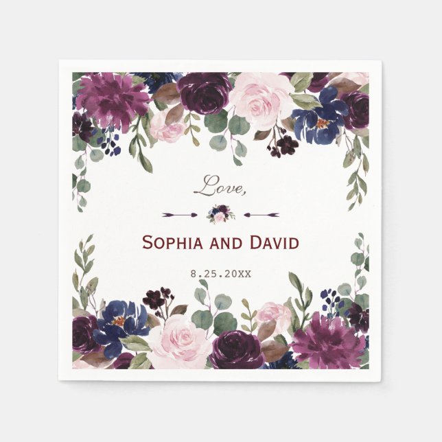 Guardanapo De Papel Lavanda Marinho Azul Floral Bloom Casamento (Frente)