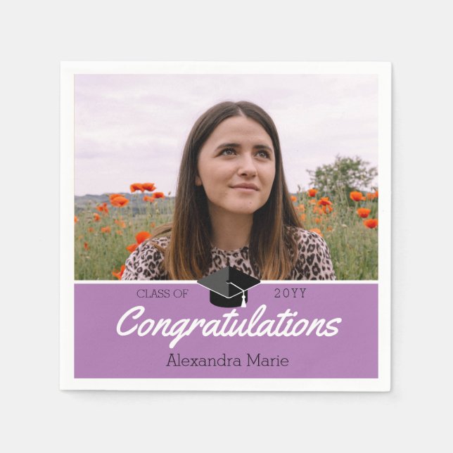 Guardanapo De Papel Lavanda Purple Photo Graduation Classe de 2022 (Frente)