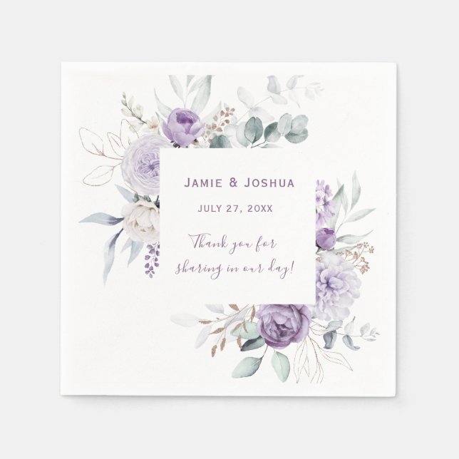 Guardanapo De Papel Lavanda Roxo Púrpura Rosa Branca Casamento Napkin (Frente)