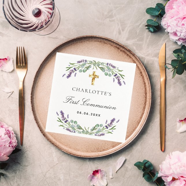 Guardanapo De Papel Lavanda verde violeta floral Primeira comunhão (Criador carregado)