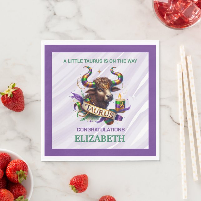 Guardanapo De Papel Lavender and Green Taurus Zodiac Baby Shower (Insitu)