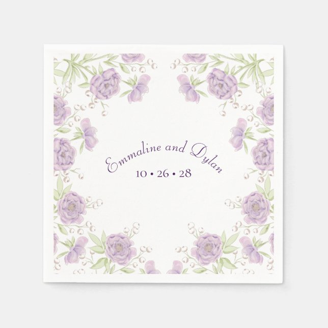 Guardanapo De Papel Lavender Purple Rose Wedding (Frente)