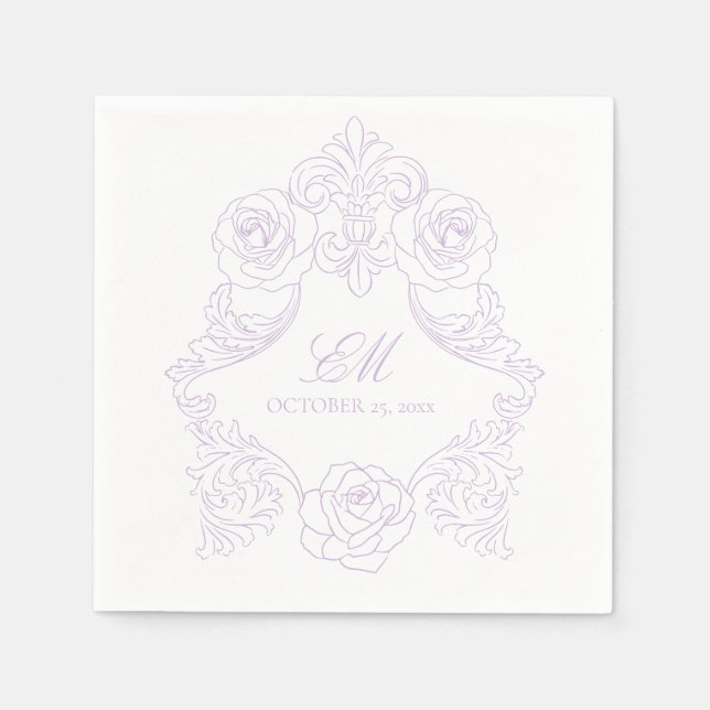Guardanapo De Papel Lavender Victorian Crest Monogram Wedding (Frente)