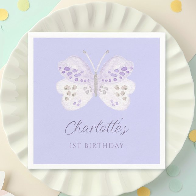 Guardanapo De Papel  Lavender Watercolor Butterfly 1st Birthday Party (Criador carregado)