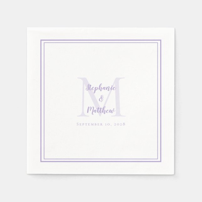 Guardanapo De Papel Lavender Wedding Monogram Modern Initial & Names (Frente)