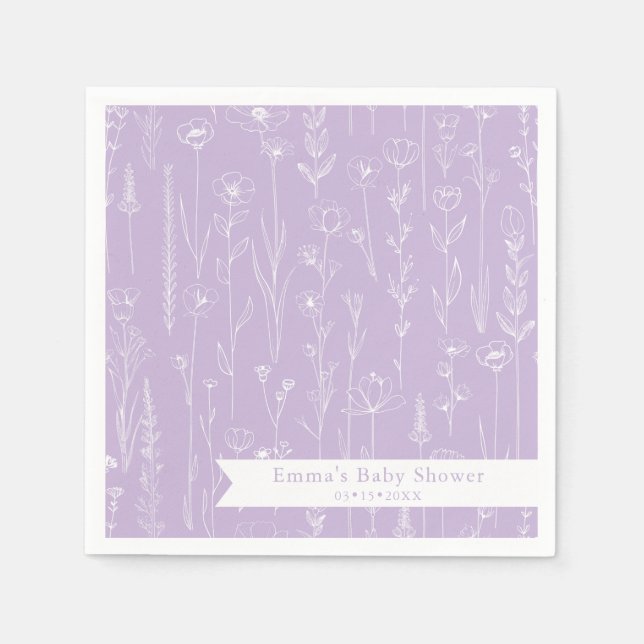Guardanapo De Papel Lavender Wildflower Baby Shower | Floral Pattern  (Frente)