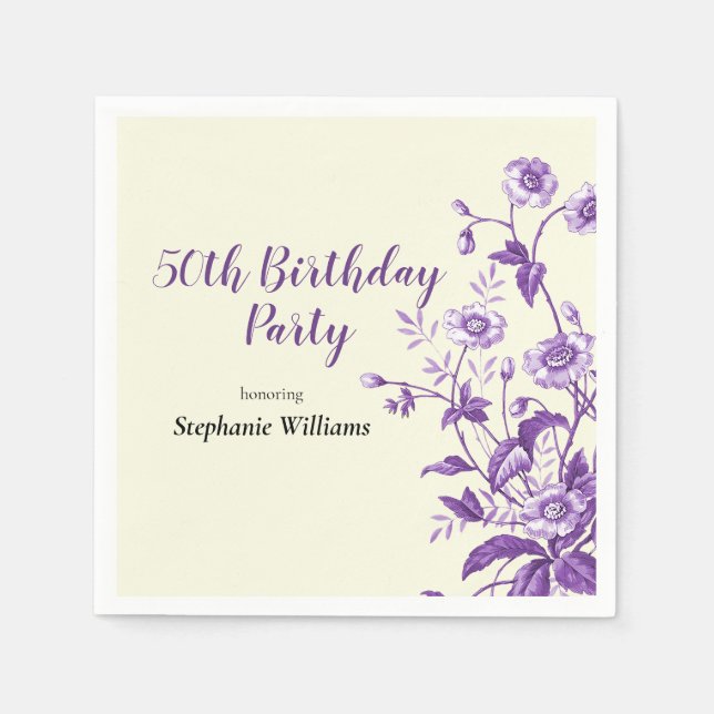 Guardanapo De Papel Lavender Wildflower Women's 50th Birthday Party (Frente)