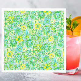 Guardanapo De Papel Leão Amarelo e Verde Elegante com Flores Costeiras