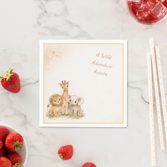 Guardanapo De Papel Leão Elefante Girafa Infantil Boho Neutro Terroso  (Insitu)