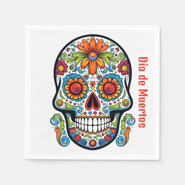 Guardanapo De Papel Legal Dia de Muertos estilo doodle Calavera crânio (Frente)