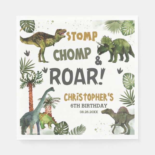 Guardanapo De Papel Legal Festa de aniversário dos Dinossauros Jurássi (Frente)