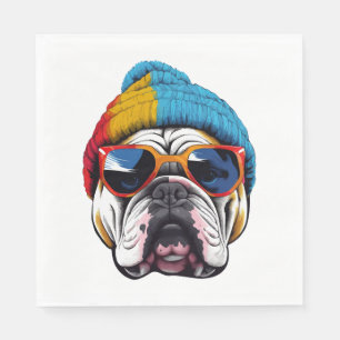 Guardanapo De Papel Legal Inglês Buldogue Vestindo Um Chapéu De Beanie