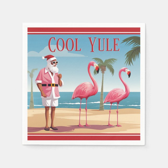 Guardanapo De Papel Legal Yule Papais noeis e Flamingos Praia Natal (Frente)
