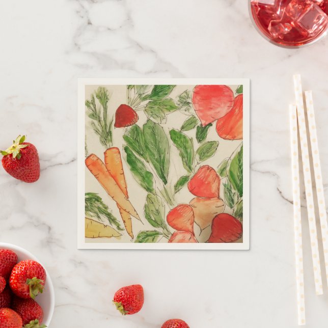 Guardanapo De Papel Legumes de Verão aquarela jardim cenouras beterrab (Insitu)