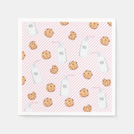 Guardanapo De Papel Leite e Biscoitos Listras Rosa Festa de Aniversári