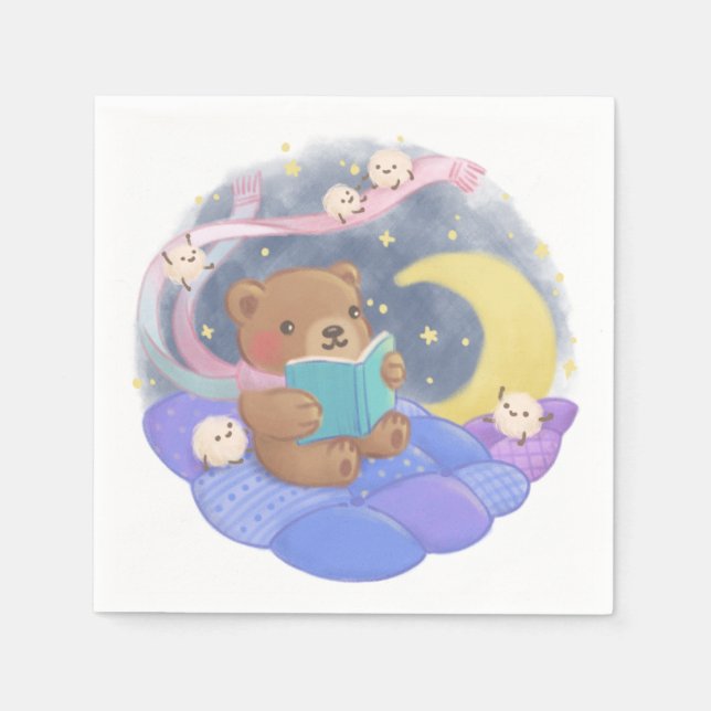 Guardanapo De Papel Leitura de Urso de Teddy com Ilustração de Monstro (Frente)