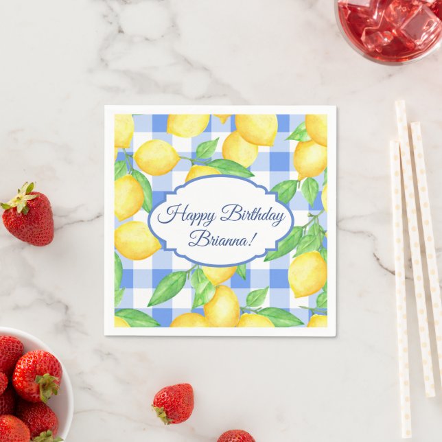 Guardanapo De Papel Lemon e Blue Gingham Birthday (Insitu)