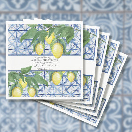 Guardanapo De Papel Lemon Greenery Floral Blue Branca
