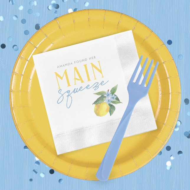Guardanapo De Papel Lemon Main Squeeze Cocktail Personalizado Moeda (Personalized Main Squeeze Watercolor Lemon Bridal Shower Coined Paper Napkins - Pack of 50)