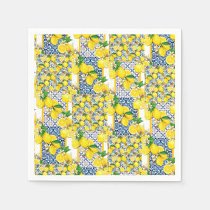 Guardanapo De Papel Lemon Portuguese Azulejo Mediterranean Santorini