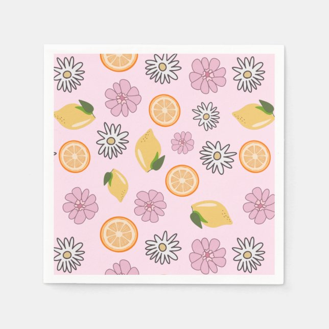 Guardanapo De Papel Lemon Summer Floral Napkins rosa (Frente)