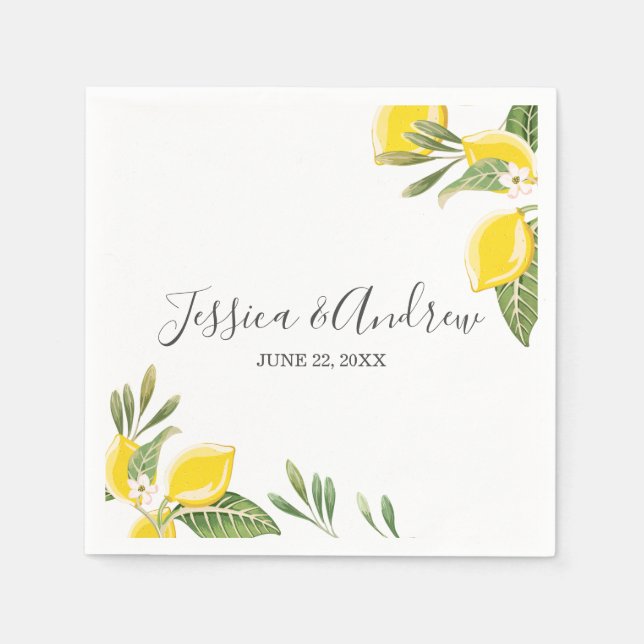 Guardanapo De Papel Lemon Wedding Napkin Citrus Personalizados Botânic (Frente)