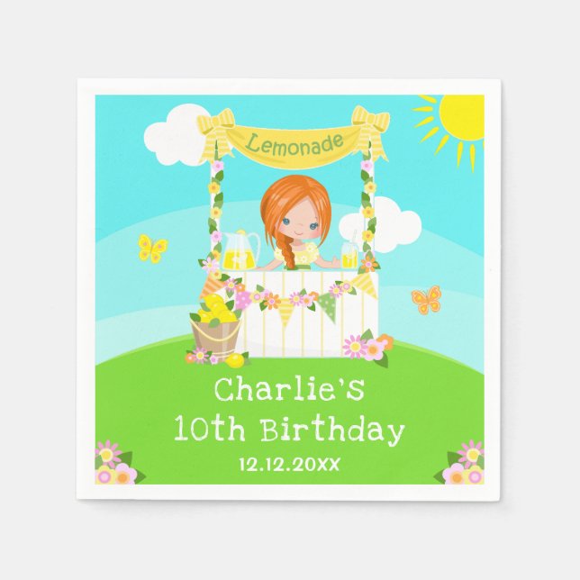 Guardanapo De Papel Lemonade Stand Birthday Red Hair Girl (Frente)