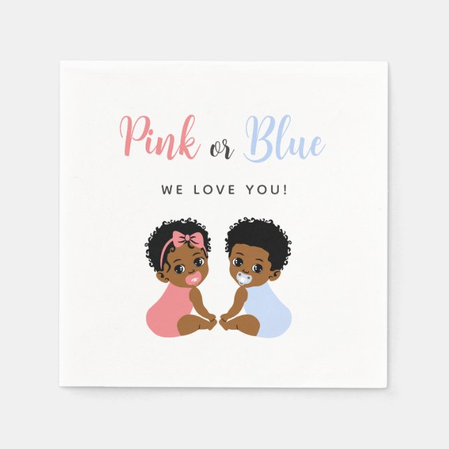 Guardanapo De Papel Lenços para Bebê Rosa e Azul Afro-Americano (Frente)