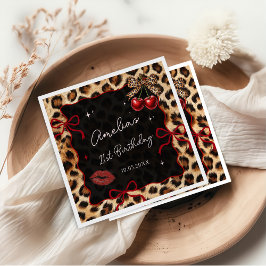 Guardanapo De Papel Leopard Cheetah Cherry Birthday Party Napkins